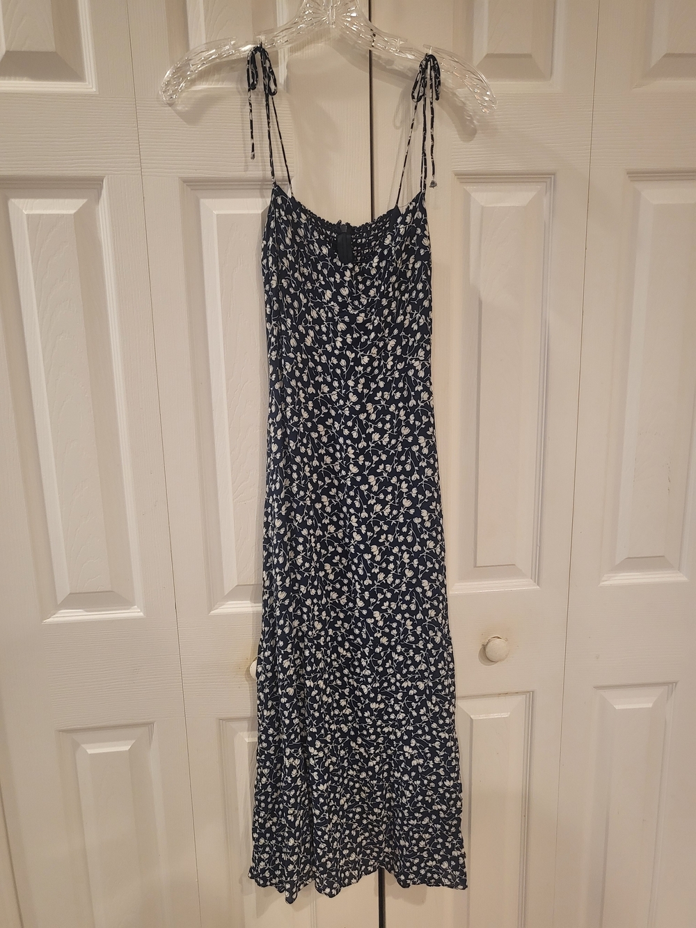 Reformation Juliette Navy Blue Floral Tie Strap Midi Dress Size 0